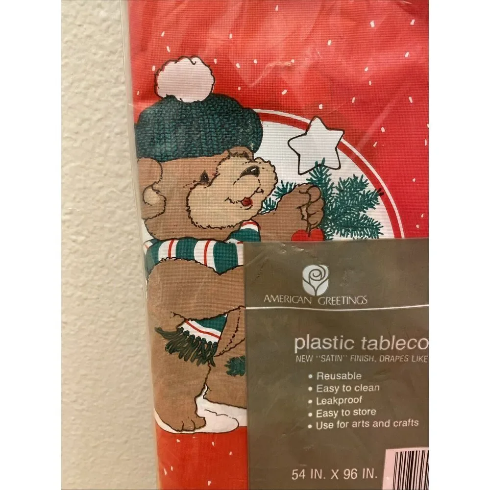 Vintage Plastic Tablecover 54x96 by American‎ Greetings NOS Christmas Bear